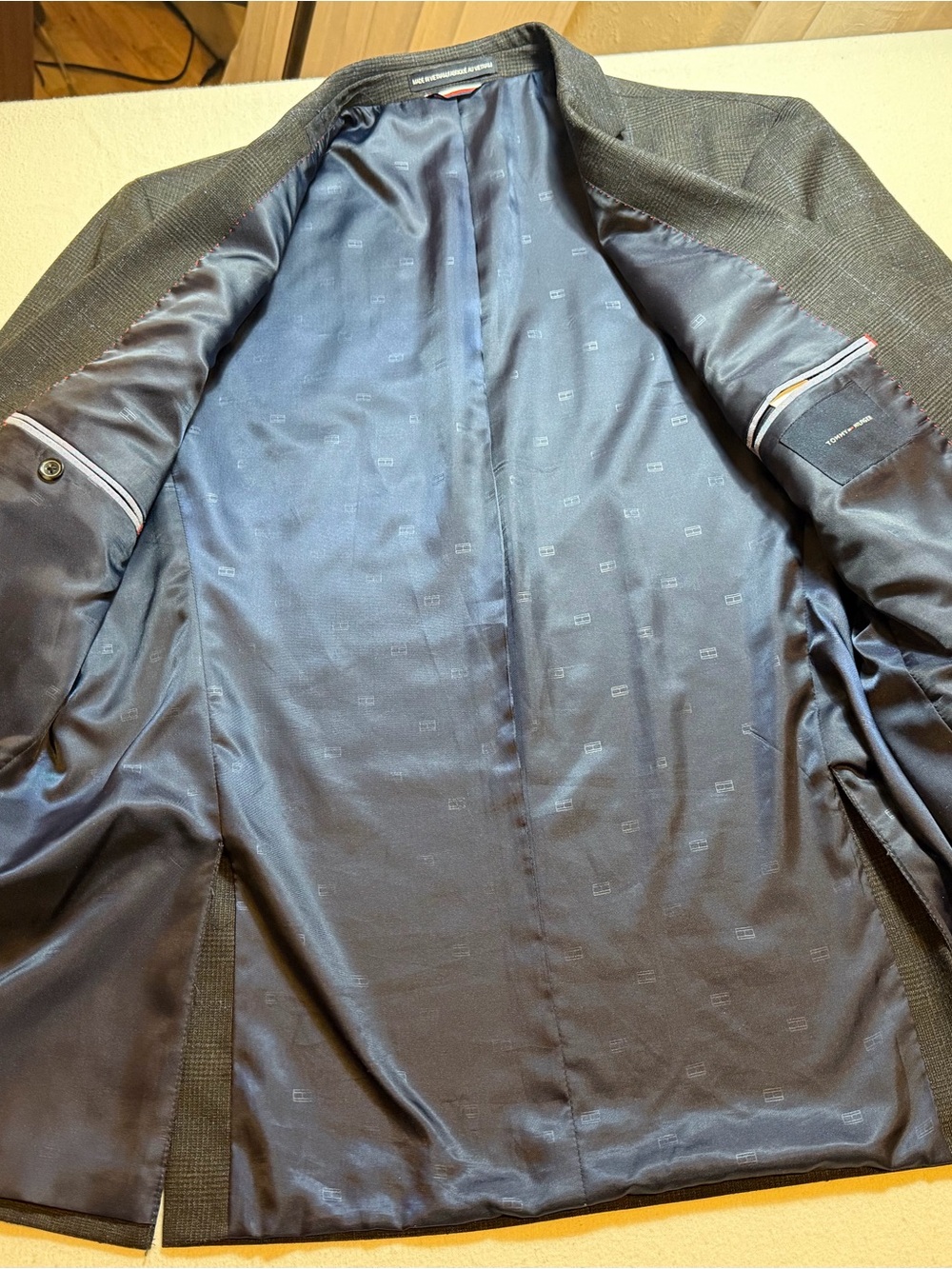 Tommy Hilfiger Charcoal Blazer with Subtle Blue Windowpane - Picture 3 of 12